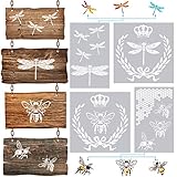 4 Pieces Dragonfly Stencil French Bee Stencil Honeycomb Stencil Reusable Stencil Vintage Chic Style...