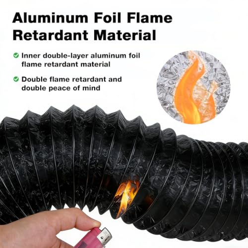 Image of HASTHIP 6 Inch 9.8 Feet Chimney Exhaust Pipe - Flexible Insulated Air Ducting Expandable Dryer Vent Hose with Free Hose Clamps Air Ducting for HVAC Ventilation, Black