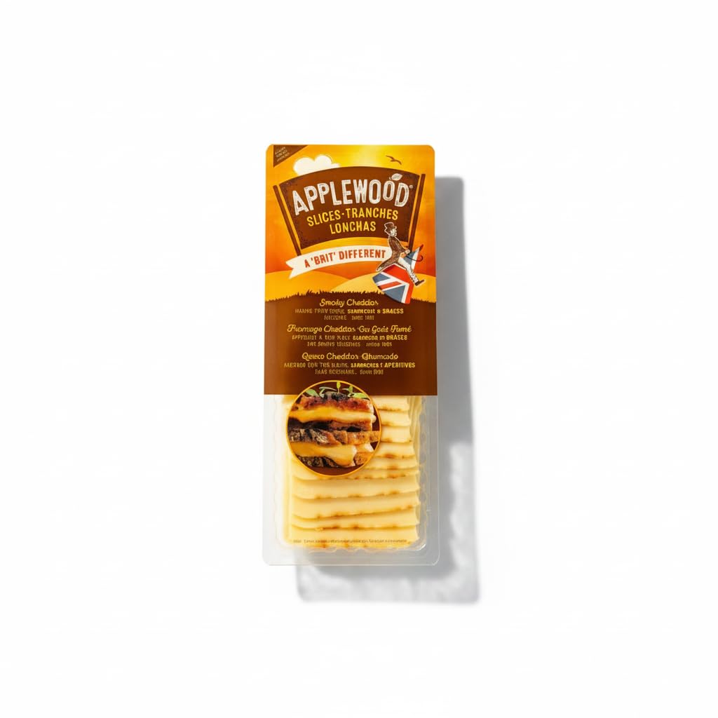 Lonchas de Queso Cheddar Ahumado 500g - Queso Cheddar para Fundir con Aroma Ahumado Tradicional - Ideal para Hamburguesas y Sándwiches - Applewood - Formato Familiar Apto para Vegetarianos - NEXU