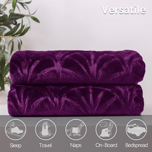 Whale Flotilla Flannel Fleece Throw Blanket for Couch, Soft Fluffy Velvet Sofa Blanket with Decorative Vintage Pattern for All Season, Warm and Lightweight, 50x60 Inch, Purple