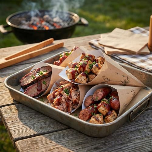 Restaurantware Conetek 11.5-Inch Eco-Friendly Finger Food Cones: Perfect for Appetizers - Food-Safe Paper Cone with Bamboo Print Styling - Disposable and Recyclable - 100-CT