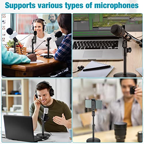 Hoteam 4 Packs Adjustable Desktop Microphone Stand Table Mic Stand With Mic Clip Cell Phone Clip 5/8" Male To 3/8" Female Screw Adapter For Podcast #TOP6