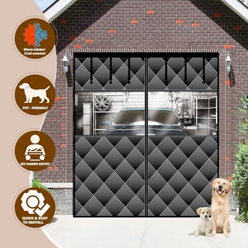 Magnetic Thermal Insulated Door Curtain with Visible Windows, Thicken Polyester Fiberfill & Durable Oxford Fabric, Hands Free Windproof Door Screen for 1 Car Garage Doors 9x7FT, Black by Veanusiver - Used condition - Image 2