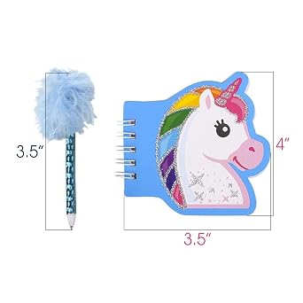 ArtCreativity Unicorn Notebook and Pen Set for Kids, Set of 12, Feather-Tipped Pen and Small Glittery Note Pad with Loop Pen Holder Per Set, Fun Stationery Party Favors, Goodie Bag Fillers, Teacher Re