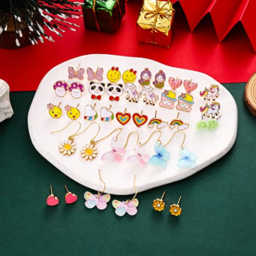 20 Pairs Earrings Set for Girls，Hypoallergenic Stud Colorful Earrings Set Cute Animal Butterfly Heart Flower Pearl Earring for Teen Girls Little Girls Jewelry Sets3