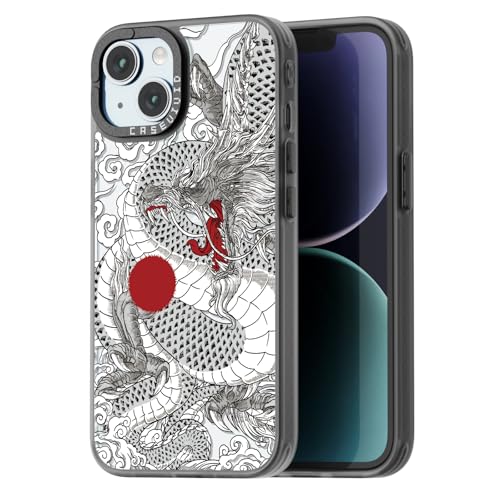 Coque dragon chinois pour iPhone 15 noire de 6,1 pouces