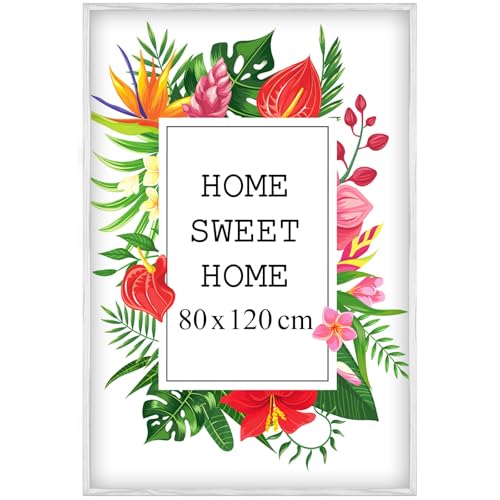 MG Design Marco 80x120 cm - color Blanco, de madera, con cristal acrílico - para colgar vertical u horizontalmente, sin fondo, para fotos, pósters, puzzles