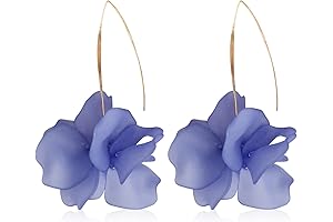 Unique Handmade Bohemian Periwinkle Flower Petal Dangle Earrings for Women