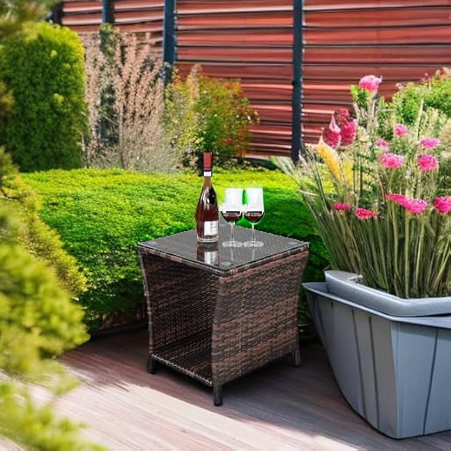 Amazon.com: Wicker Rattan Side Table, Outdoor Square Rattan