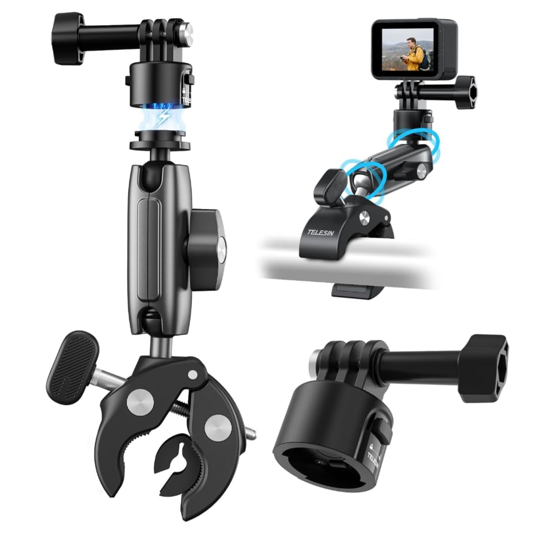 TELESIN° S2 Quick Release Clamp Bike Mount Motorcycle Handlebar Holder, Roll Bar Tube Clip Mounting Accessories for GoPro13 12 11 Go Pro Max Insta360 X3 X4 X5 Ace Pro 2 DJI Action 6 5 4 Pocket 3/4