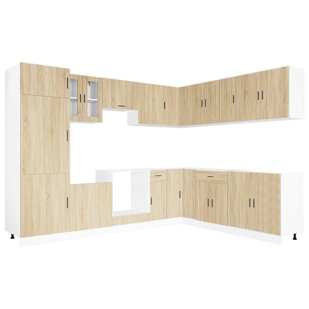 Porto 14-częściowy zestaw szafek kuchennych, sonoma Oak Engineered Wood, wytrzymałe rozwiązanie do przechowywania nowoczesnych kuchni, regulowane stopy