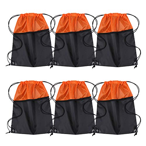 ICObuty Sports Gym Bag Sack Cheerleading Cheerleader Drawstring Backpack 6 Pack Men Women 210D Polyester (Orange/Black)