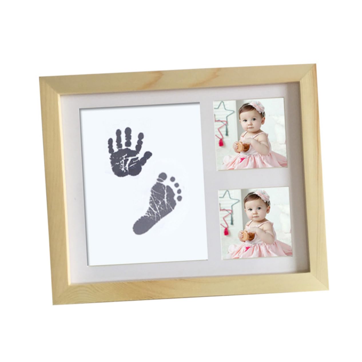 Toddmomy Unique Baby Shower Decor Wooden Handprint Footprint Frame Baby Photo Frame Kit Strong Ink Absorbency