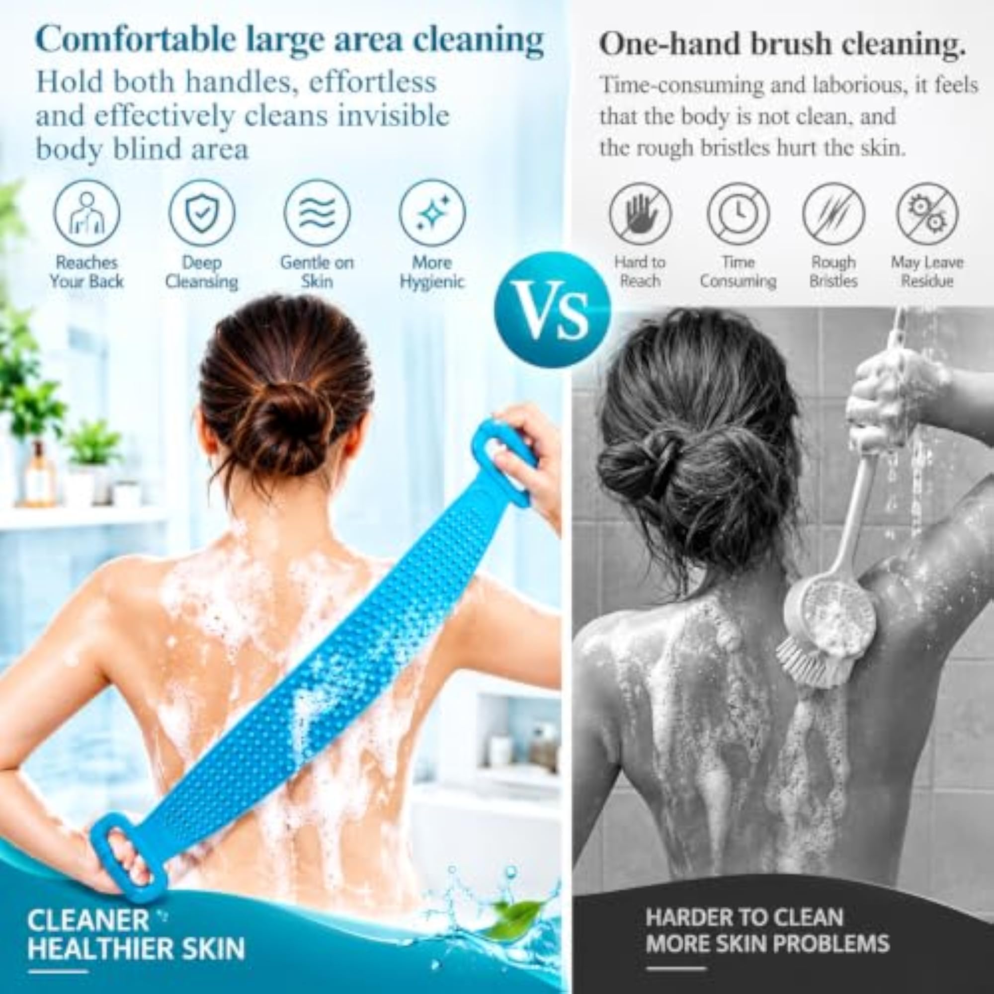 2 Pcs Silicone Bath Combo with Back Scrubber & Soap Dispenser Brush