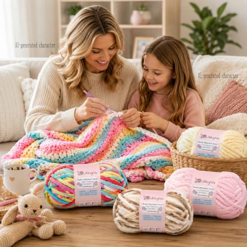 Image of 3.5 oz /49.2 yds Chunky Chenille Yarn for Crocheting, #7 Super Bulky Baby Blanket Yarn for Crocheting Soft, Fluffy Velvet Yarn for Knitting, Amigurumi Crochet Yarn for Crafts (Candyfloss)