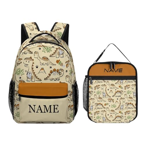 Custom Cute Dinosaur Paw 2 Piece Backpack Set for Kids Boys Girls Add Name Text Personalized School Bag Lunch Box Customized Book Bag
