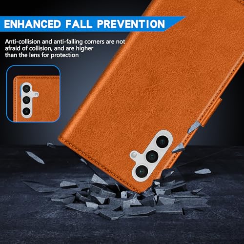Image of ZZXX for Samsung Galaxy S25 Wallet Case with [RFID Blocking] Card Slot Kickstand Magnetic Closure Leather Flip Fold Protective Phone Case for Samsung Galaxy S25 5G Case Wallet(Brown-6.2 inch)