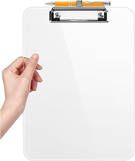 Sooez Plastic Clipboard with Pen Holder, [10% Thicker] Clip Boards 8.5x11 with Low Profile Clip, Cute Hanging Clipboard, Standard Letter Size A4 for Women Kid Teacher, Office & School Supplies, Clear