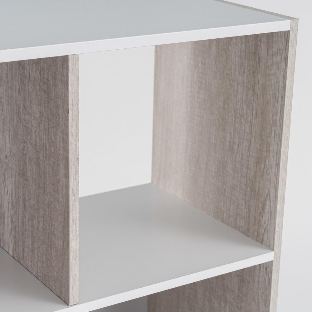 Estantería Cubo 8 huecos de laminado blanco y roble claro de 120x60x30 cm | Tablero laminado de 12 mm. Soporta 10 kg por balda. Patas regulables en altura. Medida interior de cada hueco: 28x29x28 cm