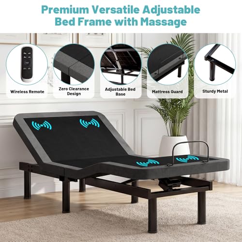 Image of Vipbear Premium Ergonomic Smart TXL Adjustable Bed Frame with Massage, Zero Gravity, Wireless Remote & Head-Foot Incline & USB Charging & Height Adjustable, Black