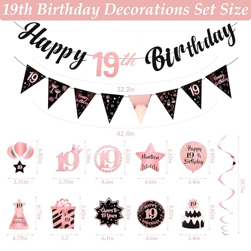 Image of 19th Birthday Decorations Rose Gold Pink Pre Strung Happy 19th Birthday Banner and Hanging Swirls for Girls 19 Year Old Party Decorations Supplies