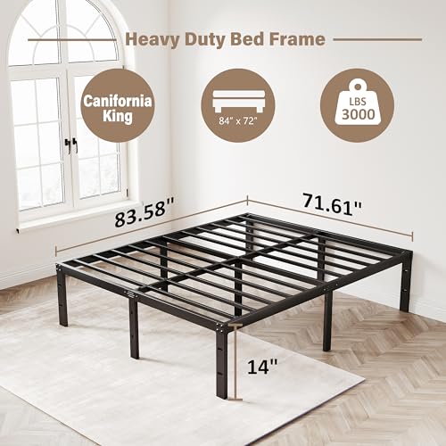 King Bed Frame, 14 Inch King Size Bed Frame with Stable Metal Support and Under Bed Storage King Platform Bed Frame No Box Spring Needed Heavy Duty Steel Slat Easy Assembly, Noise-Free