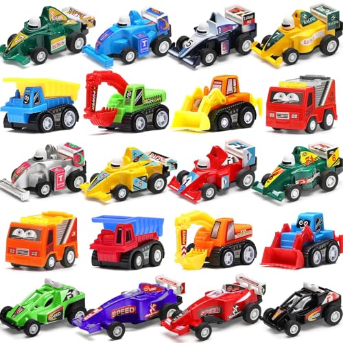 Image of 20 Pack Mini Pull Back Cars, Construction Trucks and Race Cars Set for Kids | Assorted Vehicle Playset for Boy Kid Child Party Favors Birthday Game Supplies Pinata Stuffers Goody Bag Filler