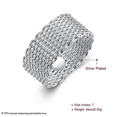 JAJAFOOK 925 Sterling Silver Plated Fashion Woven Braided Mesh Ring Wedding Band Rings for Women3