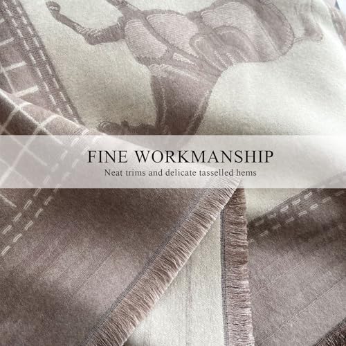 Winter Scarf Cashmere Shawl Color Blocked Plaid Retro Horse Pattern Reversible Scarf With Tassel Pashmina Stole Wrap 6