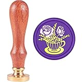 MAYJOYDIY Flower Tea Cup Wax Seal Stamp Vintage Rose Coffee Sealing Wax Stamp 30mm Removable Brass Head for Invitations, Christmas Cards, Envelopes, Letters, Scrapbooks, Gift Wrap, Bottles