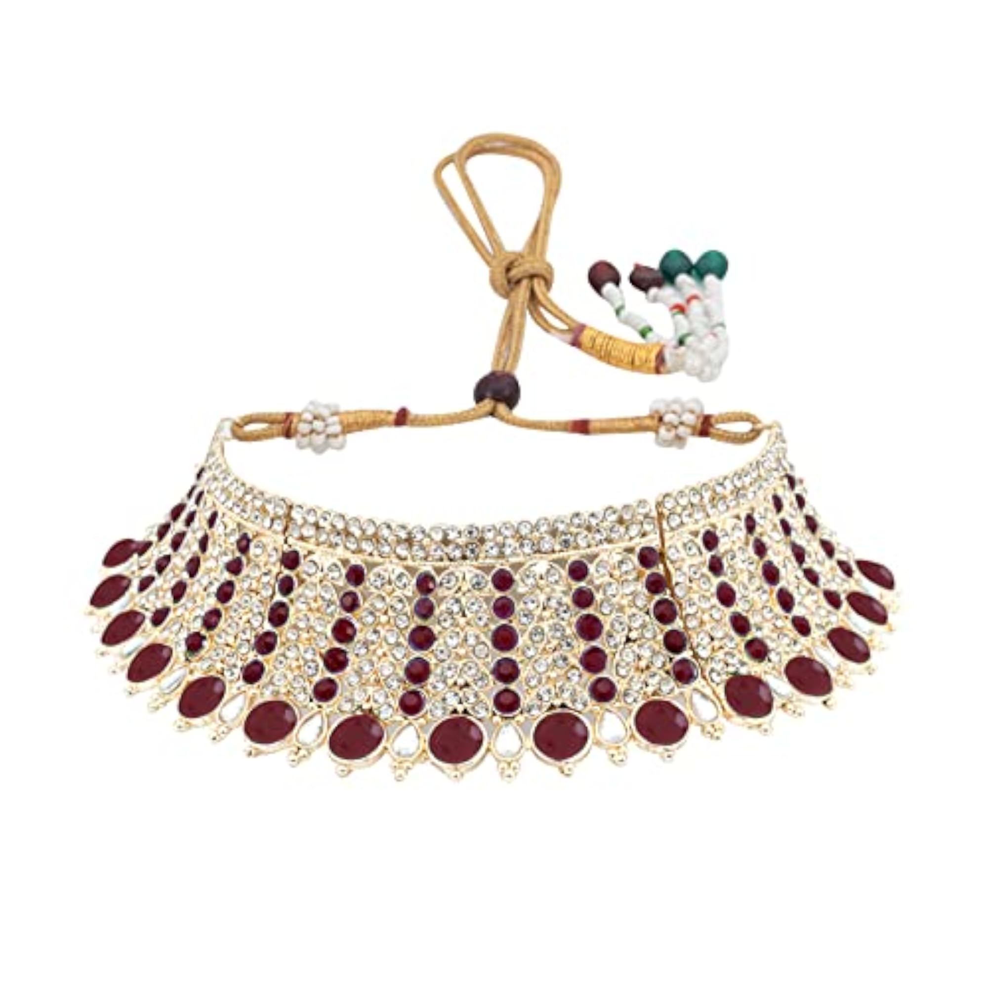 Women's Crystal Tone Red Broad Choker Necklace Set, Birthday Gift