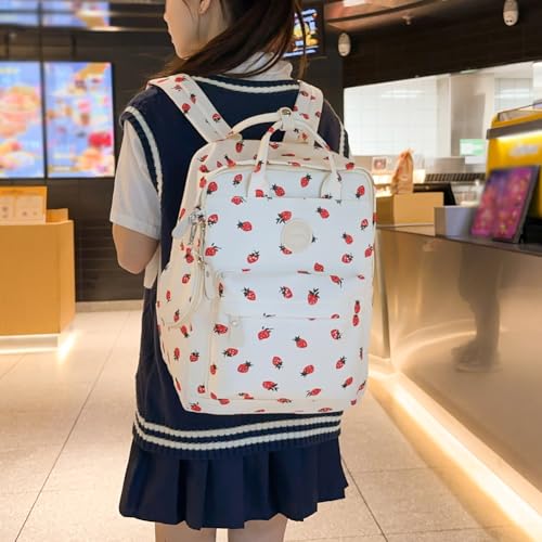 Strawberry Backpack for Women Aesthetic Travel Daypack Coquette Strawberry Rucksack Cute Kawaii Nylon Rucksack3