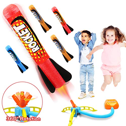 Duckura Jump Rocket Launchers for Kids, Outdoor Play with 5 Foam Rockets, Outside Activities Games Camping Toys, Christmas Birthday Gifts for Boys Girls Toddlers Ages 3 4 5 6 and up