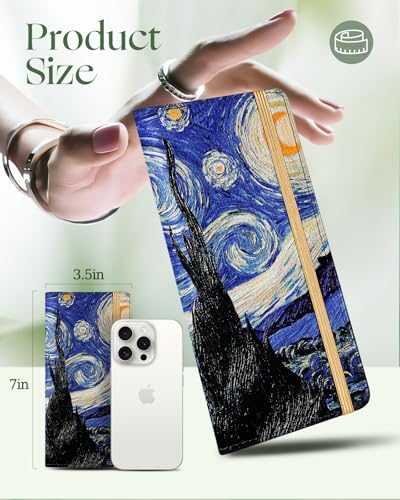 Image of Slohif Checkbook Cover for Personal Duplicate Checks - Leather Check Book Wallet Holder for Women Blue Starry Night Print Top Side Tear