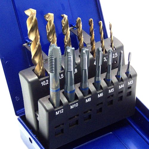 Juego de machos de roscar profesionales Blauring en acero HSSE-Co5 con brocas 3