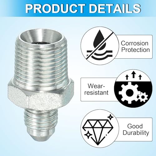 Image of PATIKIL Pipe Adapter Connector 7 /16 inch Male 74 Flare JIC x 3 /8 inch Male R Pipe Fitting Oil Feed Restrictor Fitting Hydraulic Connector for Oil Steam Water Pipelines System
