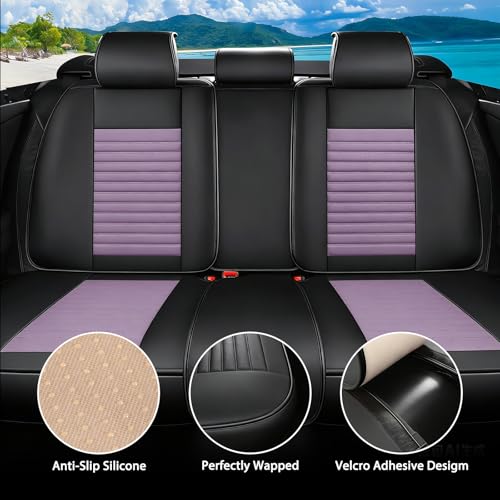 Image of Car Seat Covers Full Set Fit for Hyundai Venue 2019-2026 Faux Learher Waterproof Seat Covers 5 Seats Comfortable Breathable Anti-Slip Seat Protectors(BlackPurple,Full Set)