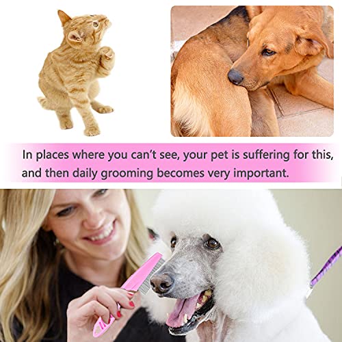 Cat Comb Dog Comb Fine Tooth Comb Pet Comb Grooming Set For Grooming And Removing Dandruff Flakes Remove Float Hair Tear Marks (Pink) #TOP2