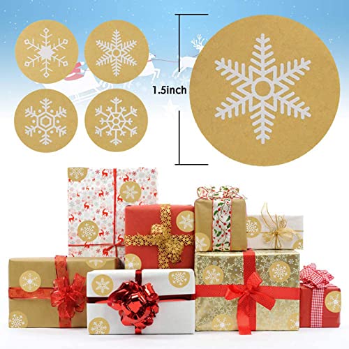 KATUMO Snowflakes Christmas Stickers, Holiday Envelope Stickers Family Classroom New Year Decor Presents 500Pcs Per Roll with 4 Different Designs