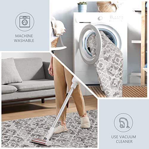 Wonnitar Moroccan Washable Round Area Rug - Grey 4Ft Round Rug Non-Slip Distressed Bedroom Circle Rug Soft Non-Shedding Bedside Carpet Modern Geometric Trellis Throw Rug For Living Room Kitchen #TOP3