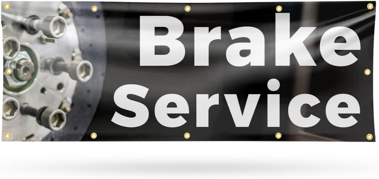 Brake Service Banner Sign 48 Inch x 96 Inch | 13 oz Vinyl with Metal Grommets | Heavy-Duty Single-Sided Outdoor Durable Printed High-Quality Weatherproof | Made in the USA