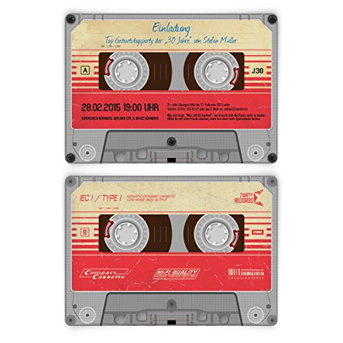 Personalisierte Einladungskarten zum Geburtstag (ab 10 Stück) als Retro Musikkassette Kassette Musik Cassette Walkman, dickes Papier Personalisierte Einladungskarten zum Geburtstag (ab 10 Stück) als Retro Musikkassette Kassette Musik Cassette Walkman, dickes Papier