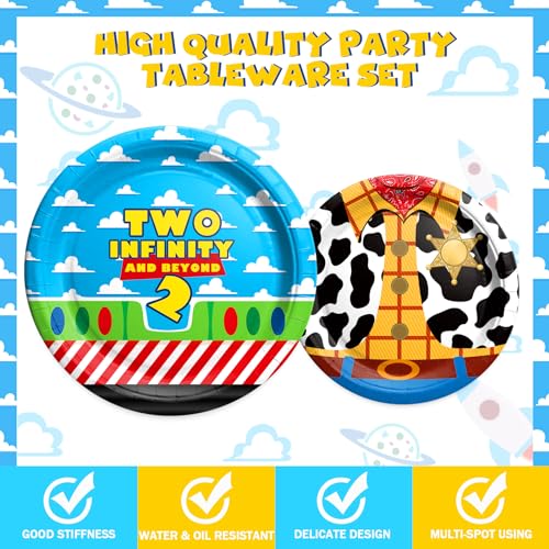 Party Inspo Two Infinity and Beyond Birthday Party Supplies Tableware Set, 2nd Birthday Decorations for Boys, Toy Inspired Story Second Themed Plates, Napkins, Forks, Serves 24 Guests - Thumbnail 4