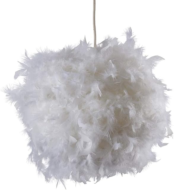 MiniSun Modern White Real Feather Ball Design Ceiling Pendant Light Shade - Complete with a 10w LED Bulb [3000K Warm White]