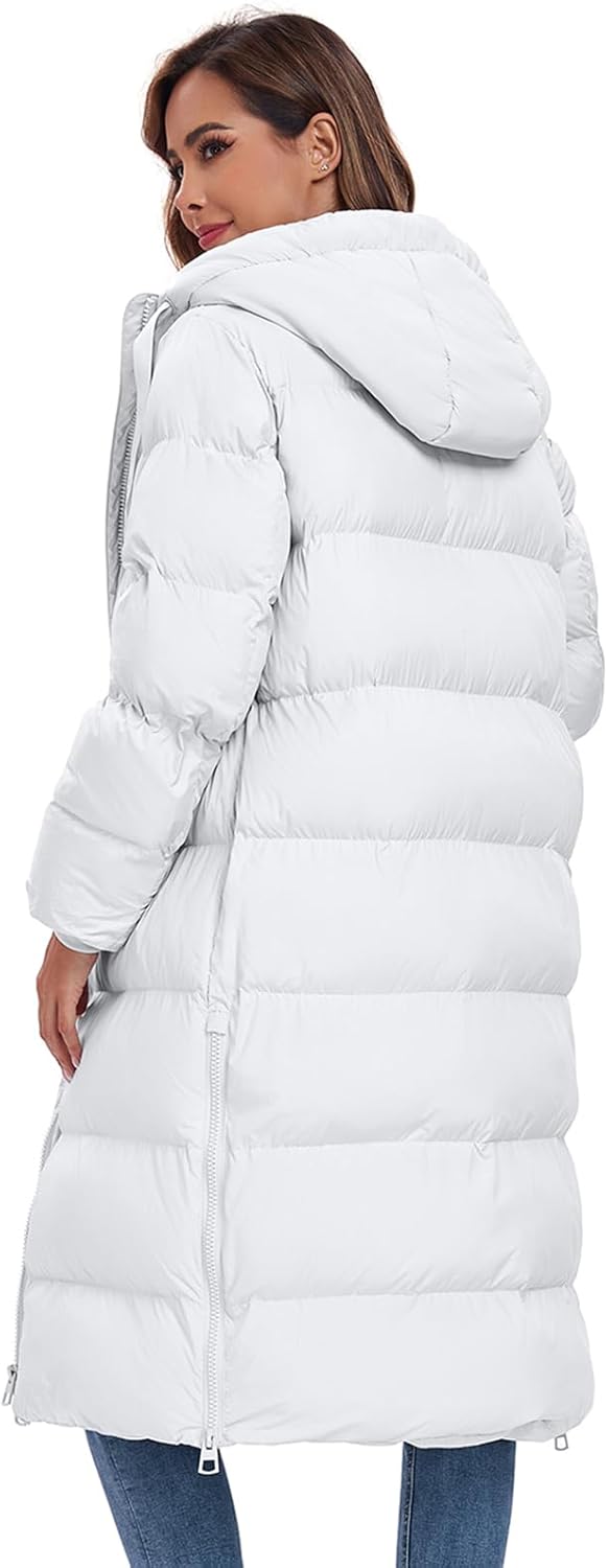 HOTIAN Womens Winter Maxi Long Puffer Coat Thicken Hooded Down Quilted Padded Jacket Winter Warm Outerwear