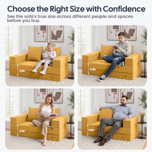 Image of COMAX Futon Sofa Bed, Convertible Sofa Bed, Folding Boneless Couches | Low-Profile Boneless Couch for Living Room, 11.8 inch H Low Seat Small 59 inch Foldable Floor Sleeper Mattress Lounge Space‑Saving