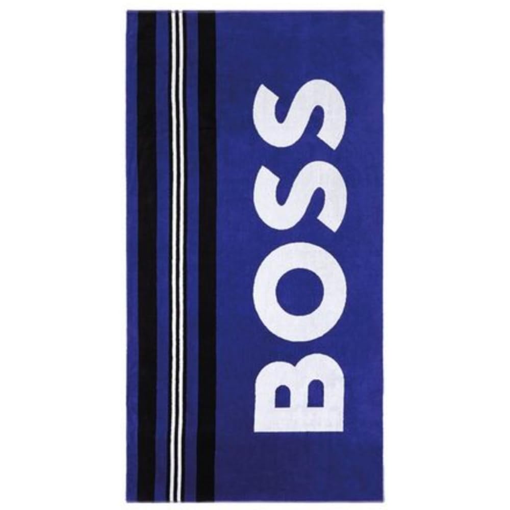 BOSS Surfing Beach Towel in Cotton Velvet, Blue