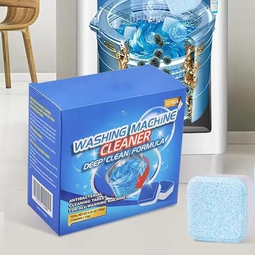 12 Pack Washing Machine Cleaner Descaler - Heavy-Duty Deep Clean and Deodorize Laundry Supplies For HE Front Loader & Top Load Washer Clean Inside Drum And Laundry Tub Seal