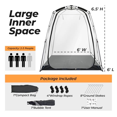 Weather Proof Pod Screen House Pop Up Bubble Tent, Portable Igloo for Camping Outdoor Gazebo Weatherproof Cold Protection Tiny Homes, Black (6x6FT) by Weather Proof Pod - Image 6