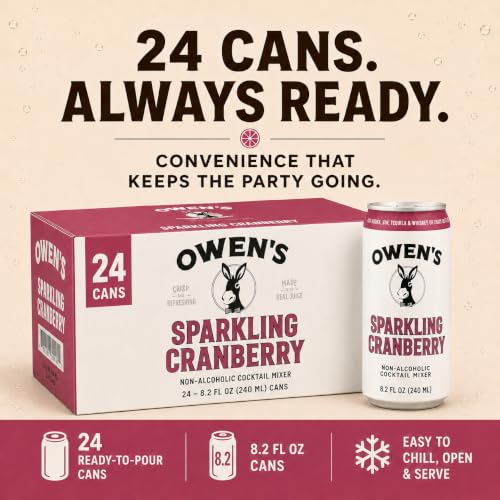 Image of Owen's Premium Non-Alcoholic Sparkling Cocktail and Mocktail Mixer, Drink Mixer for Cocktails, Mocktails, and Party Beverage, 24 Pack of 8.2 fl oz Cans (Sparkling Cranberry)